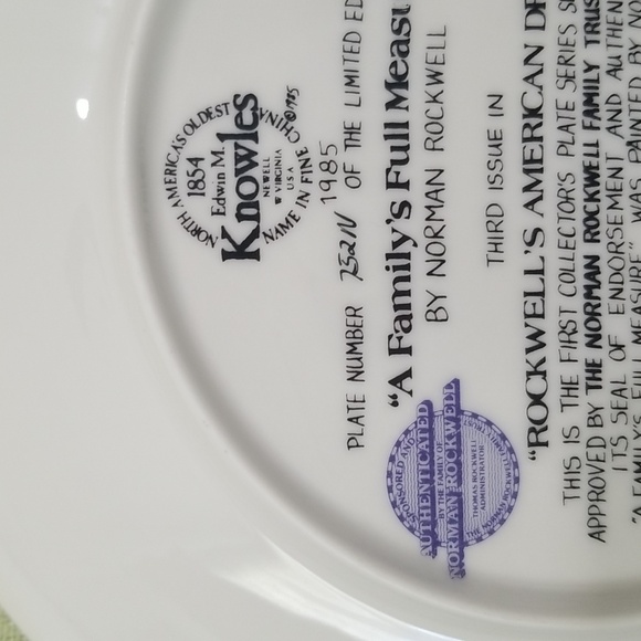 P2c- Knowles Norman Rockwell "A Family's Full Measure" 1985 LE Collector's Plate - Picture 8 of 8